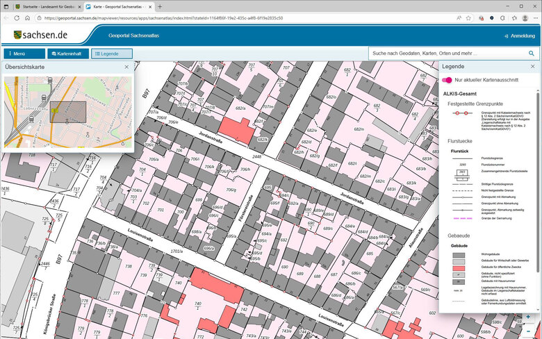 Screenshot Geoportal Sachsenatlas ALKIS