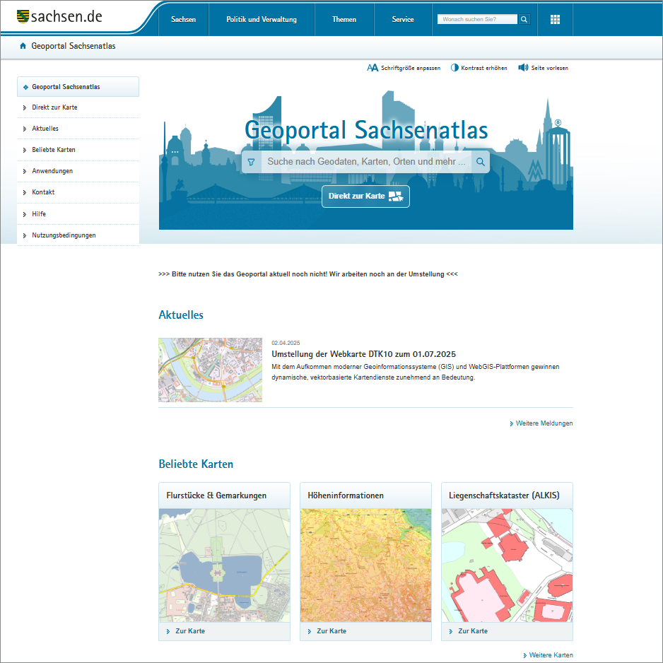 Screenshot Startseite www.geoportal.sachsen.de